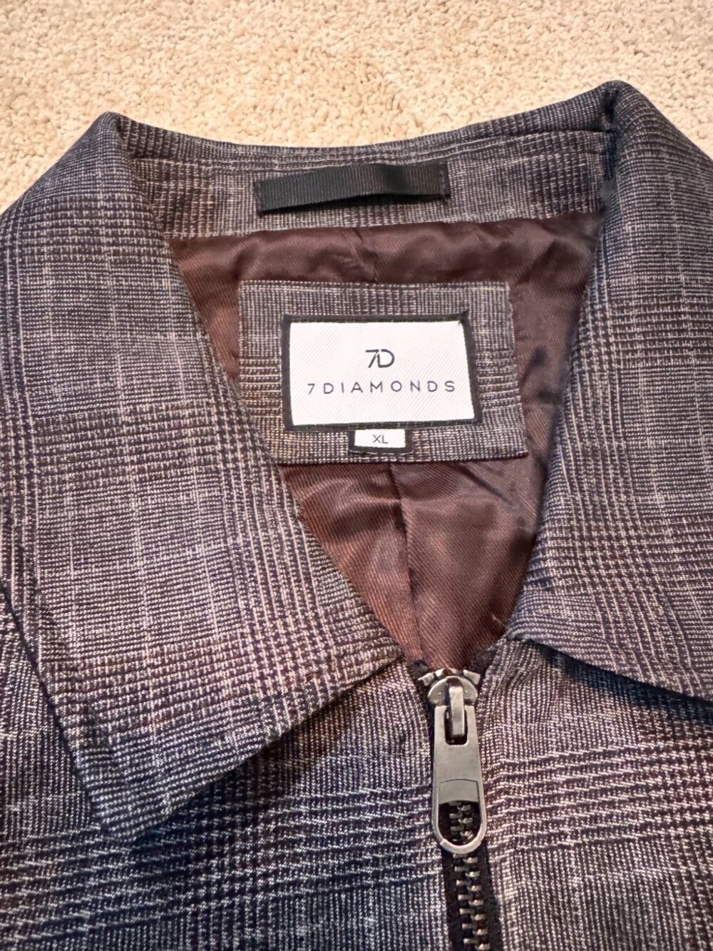 7 Diamonds Ashton Plaid Full-Zip Jacket Charcoal Brown Men's XL